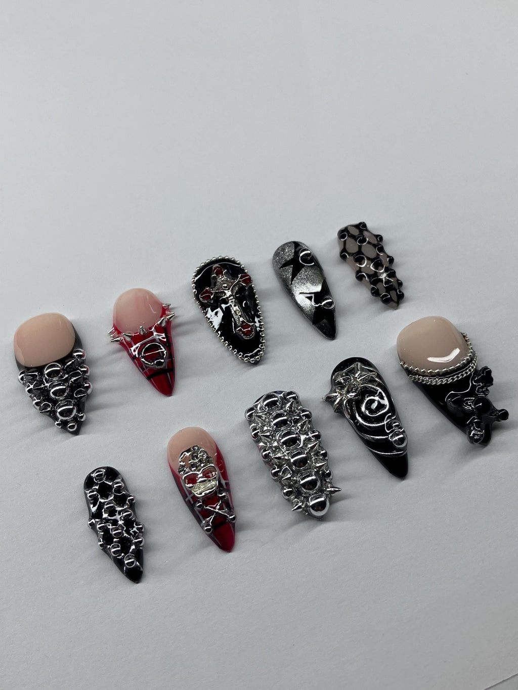 Punk Rock Press On Nails: Skull, Tartan, Chrome - Application Pack