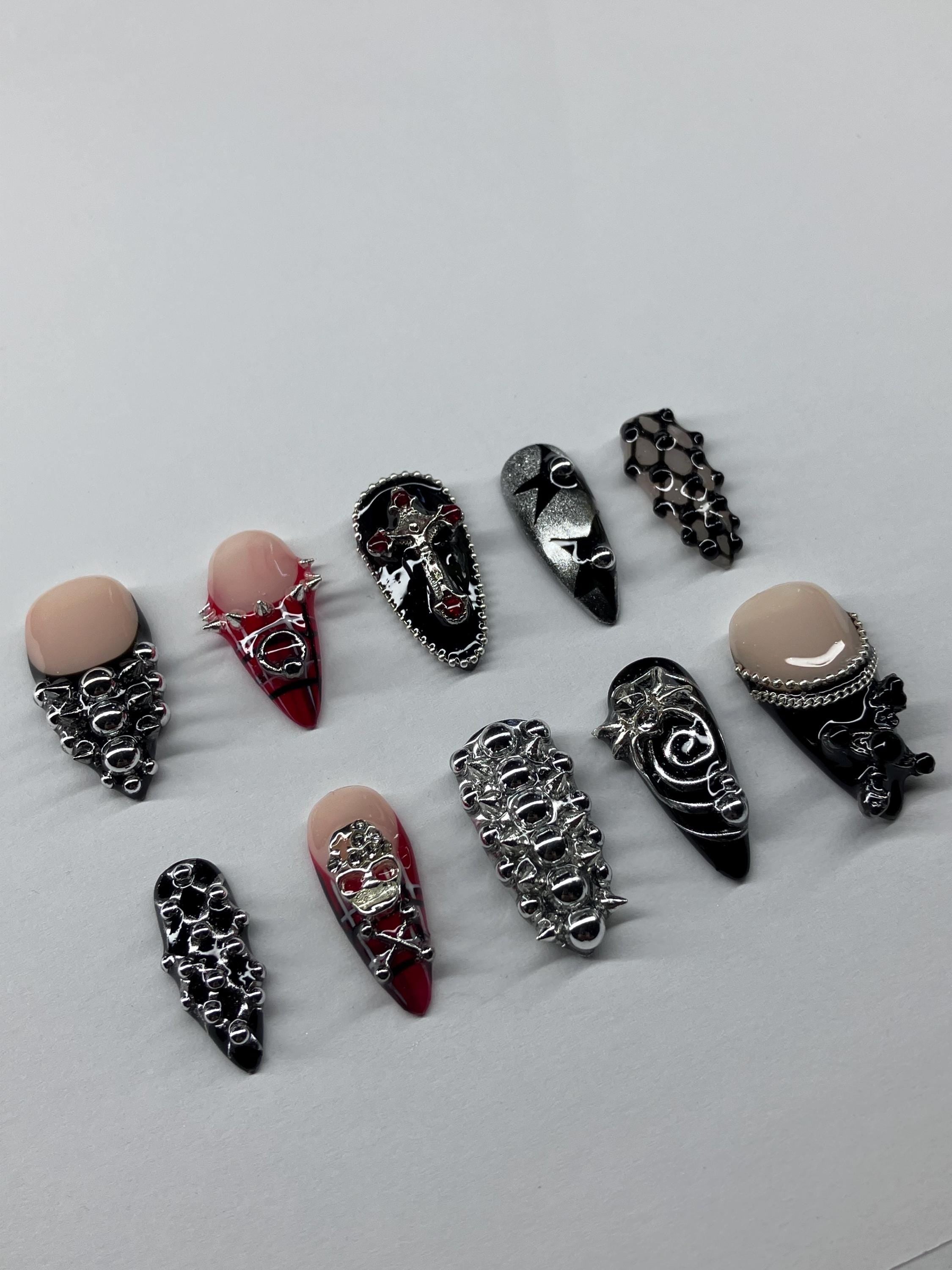 Punk Rock Press On Nails: Skull, Tartan, Chrome - Application Pack