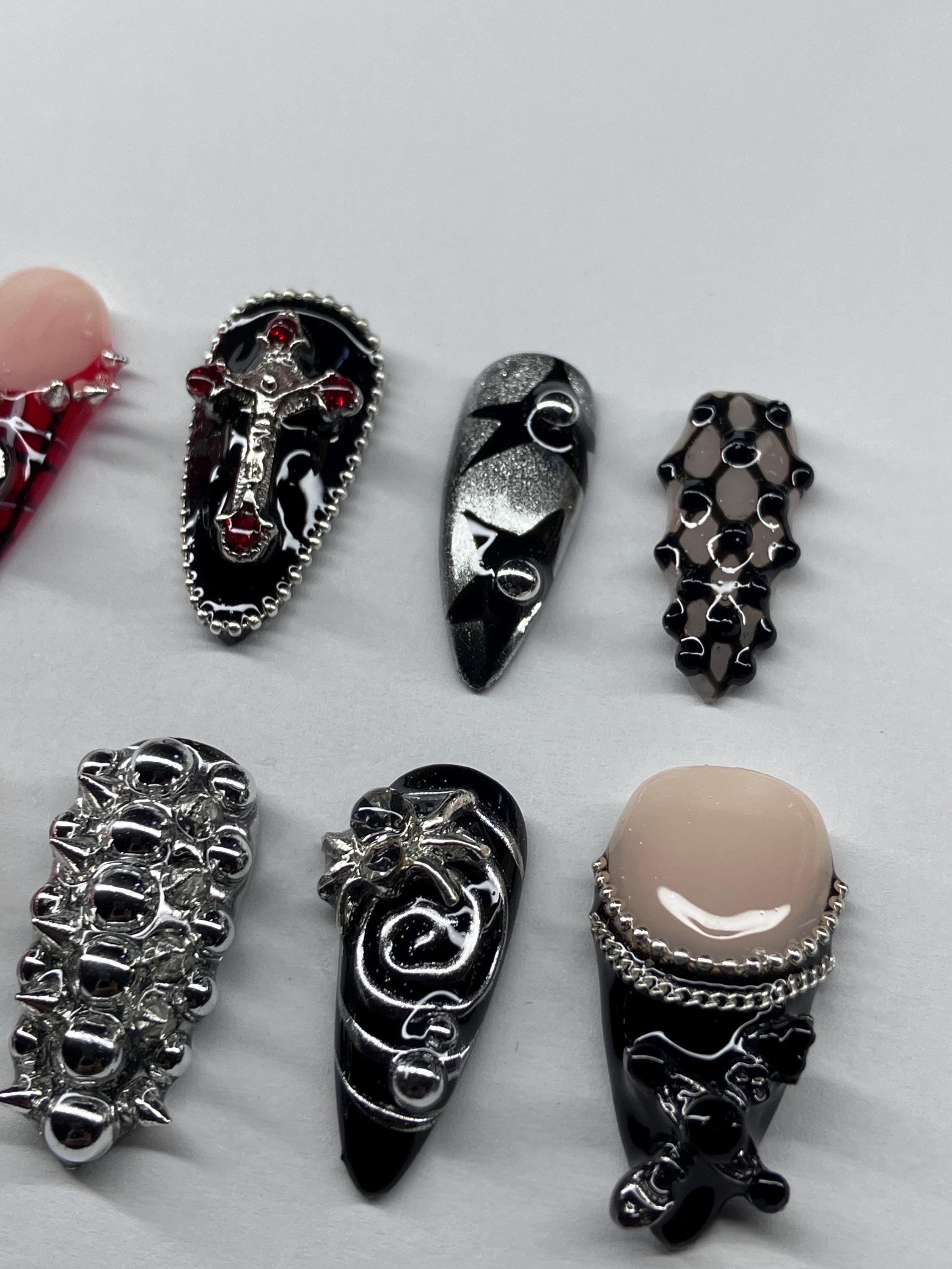 Punk Rock Press On Nails: Skull, Tartan, Chrome - Application Pack