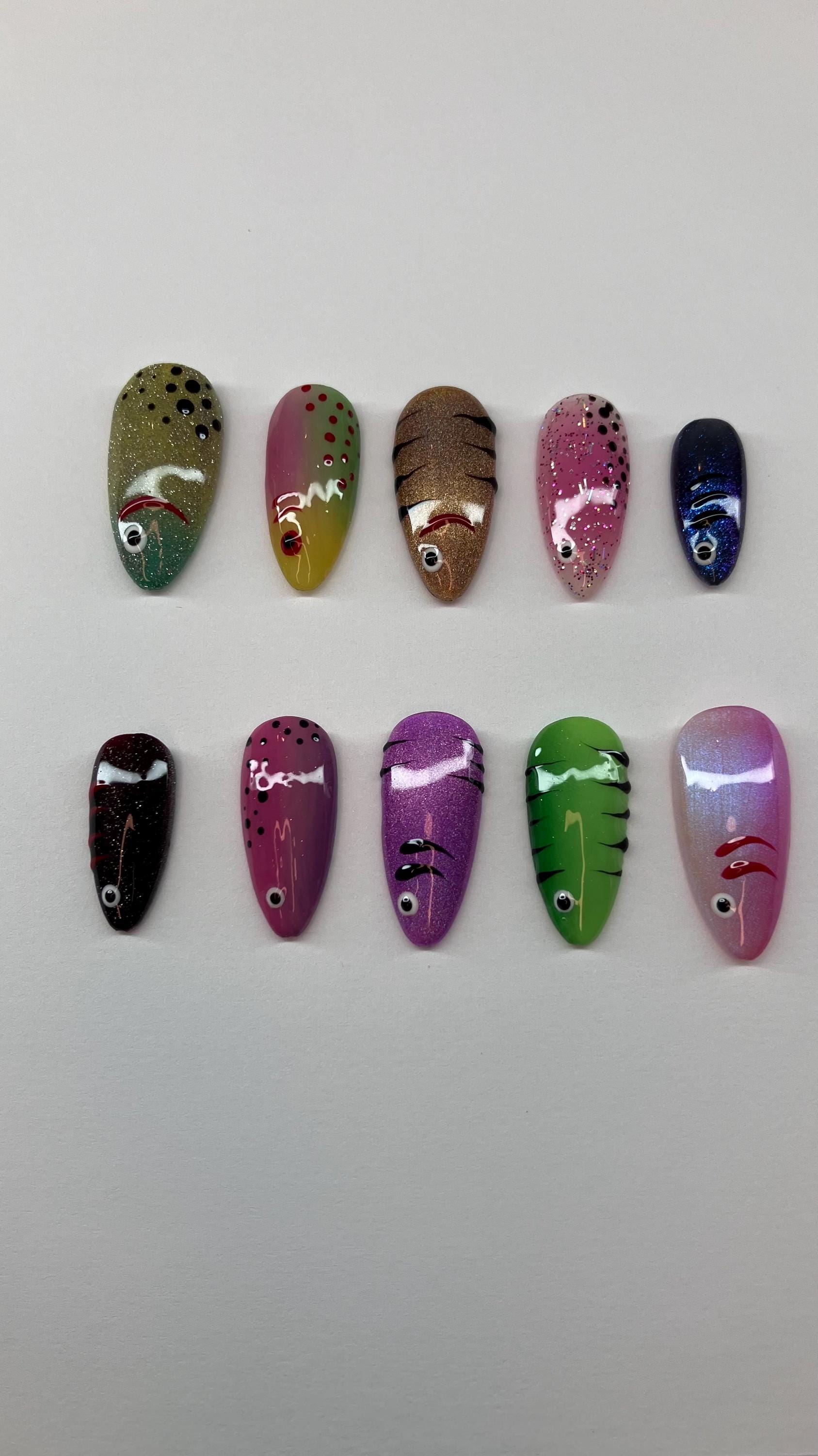 Fishing Lure Press On Nails: Summer Trend Nail Art with Application Pack