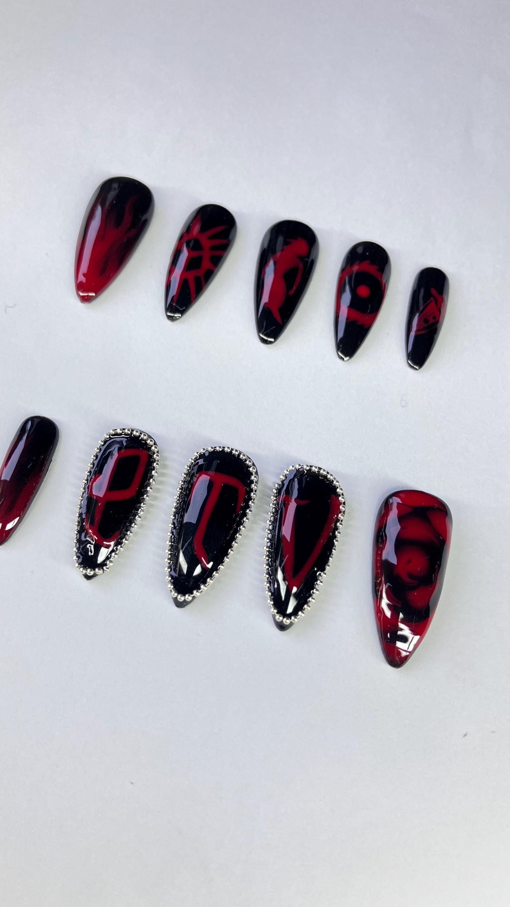 PTV black and red press on nails with chain embellishments application pack included