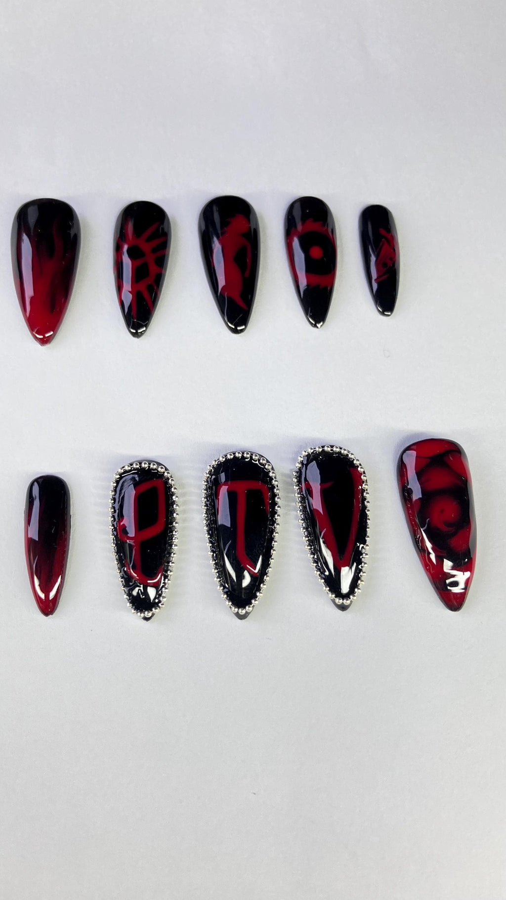 PTV black and red press on nails with chain embellishments application pack included