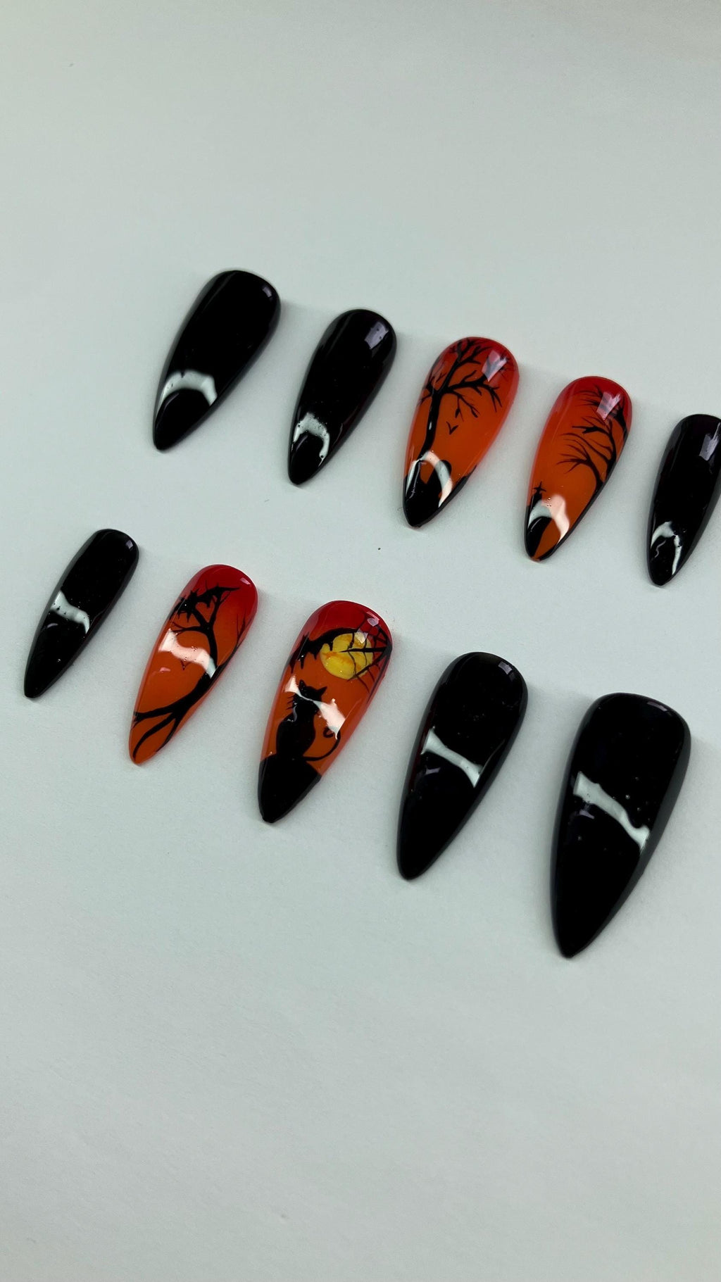 Graveyard Halloween press on nails dark scenery with setting sun application pack included