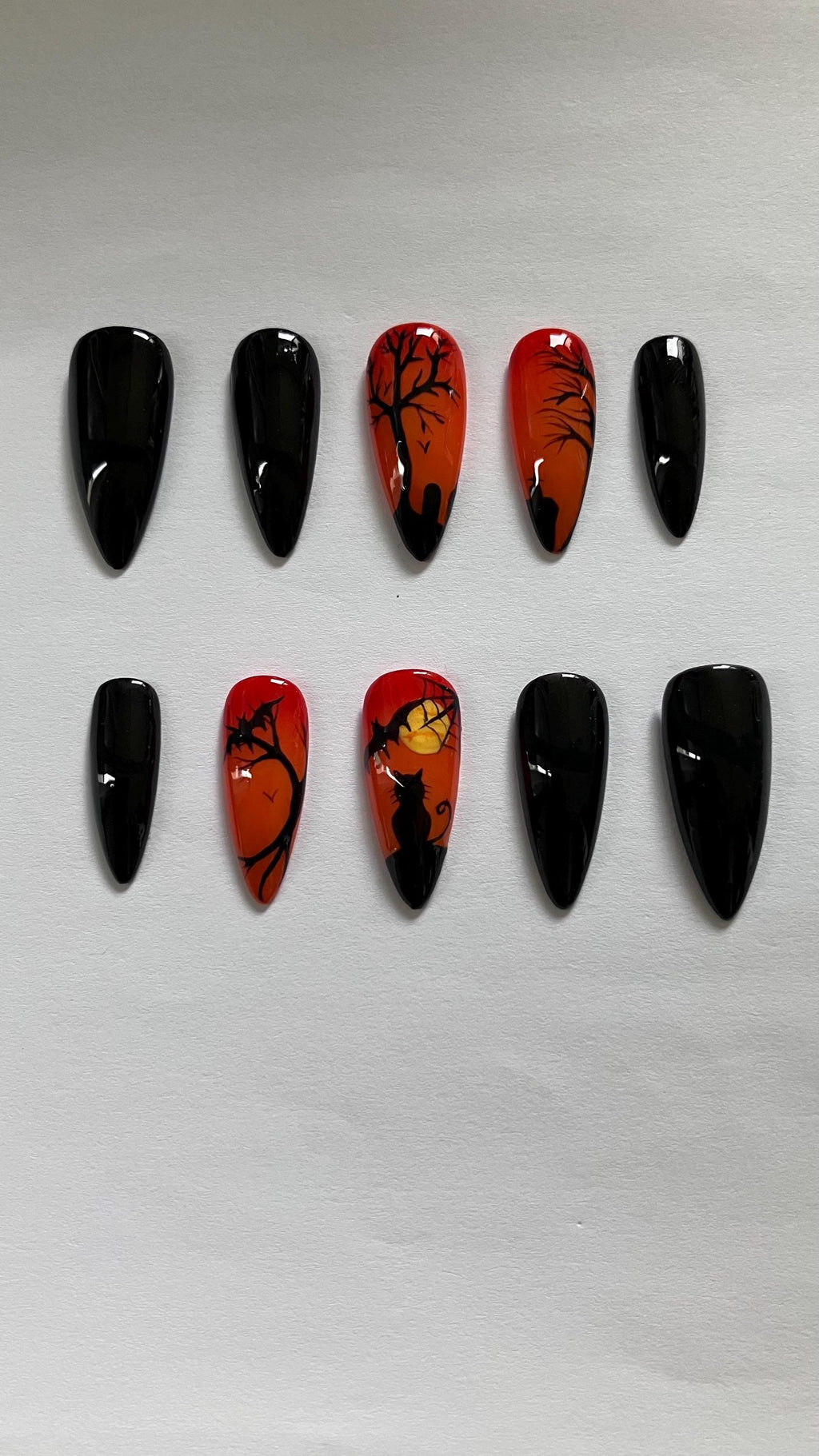 Graveyard Halloween press on nails dark scenery with setting sun application pack included