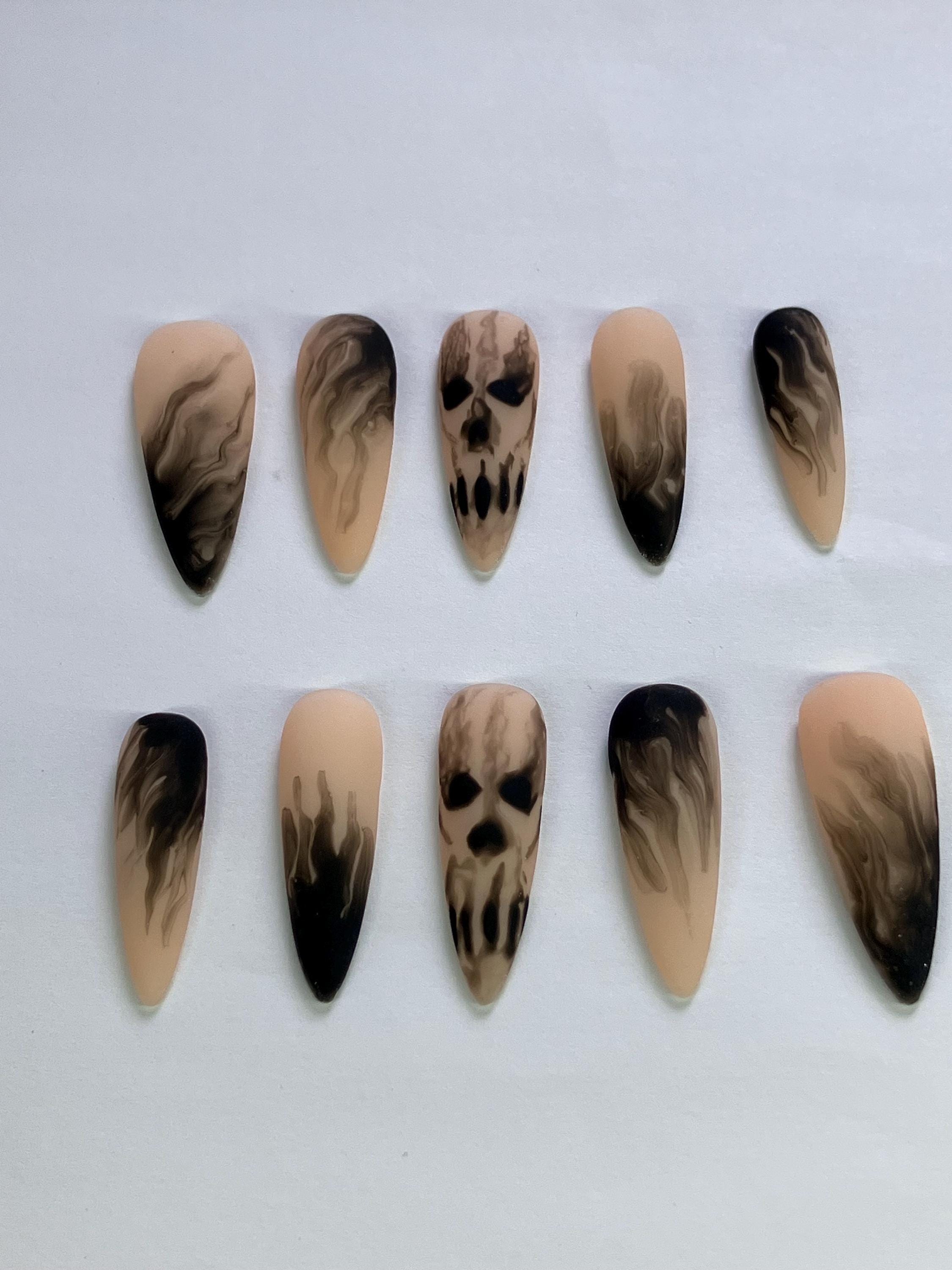 Ghost Rider Press On Nails: Skull Nail Art with Smoke Effect