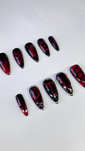 PTV black and red press on nails with chain embellishments application pack included