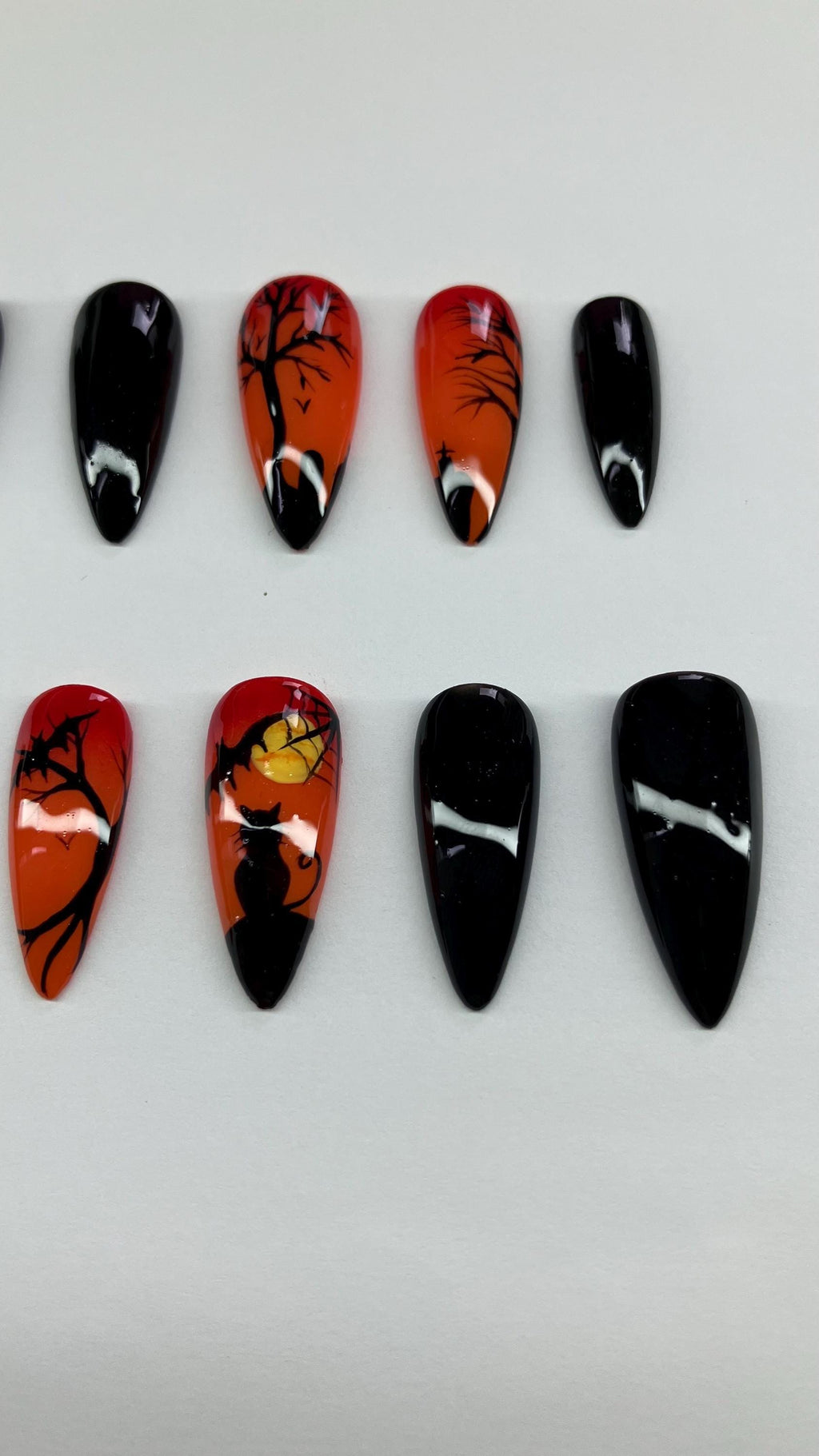 Graveyard Halloween press on nails dark scenery with setting sun application pack included
