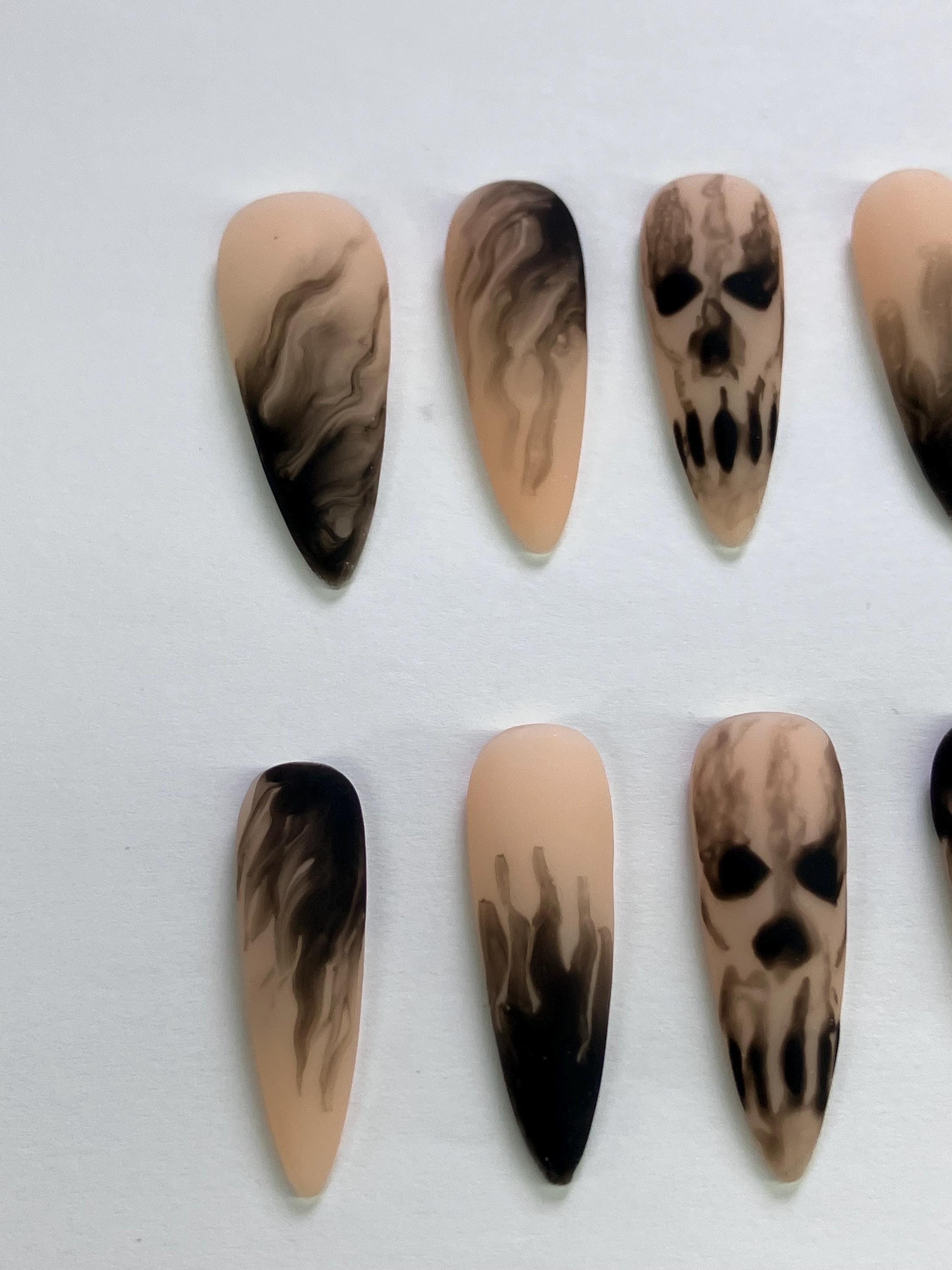 Ghost Rider Press On Nails: Skull Nail Art with Smoke Effect