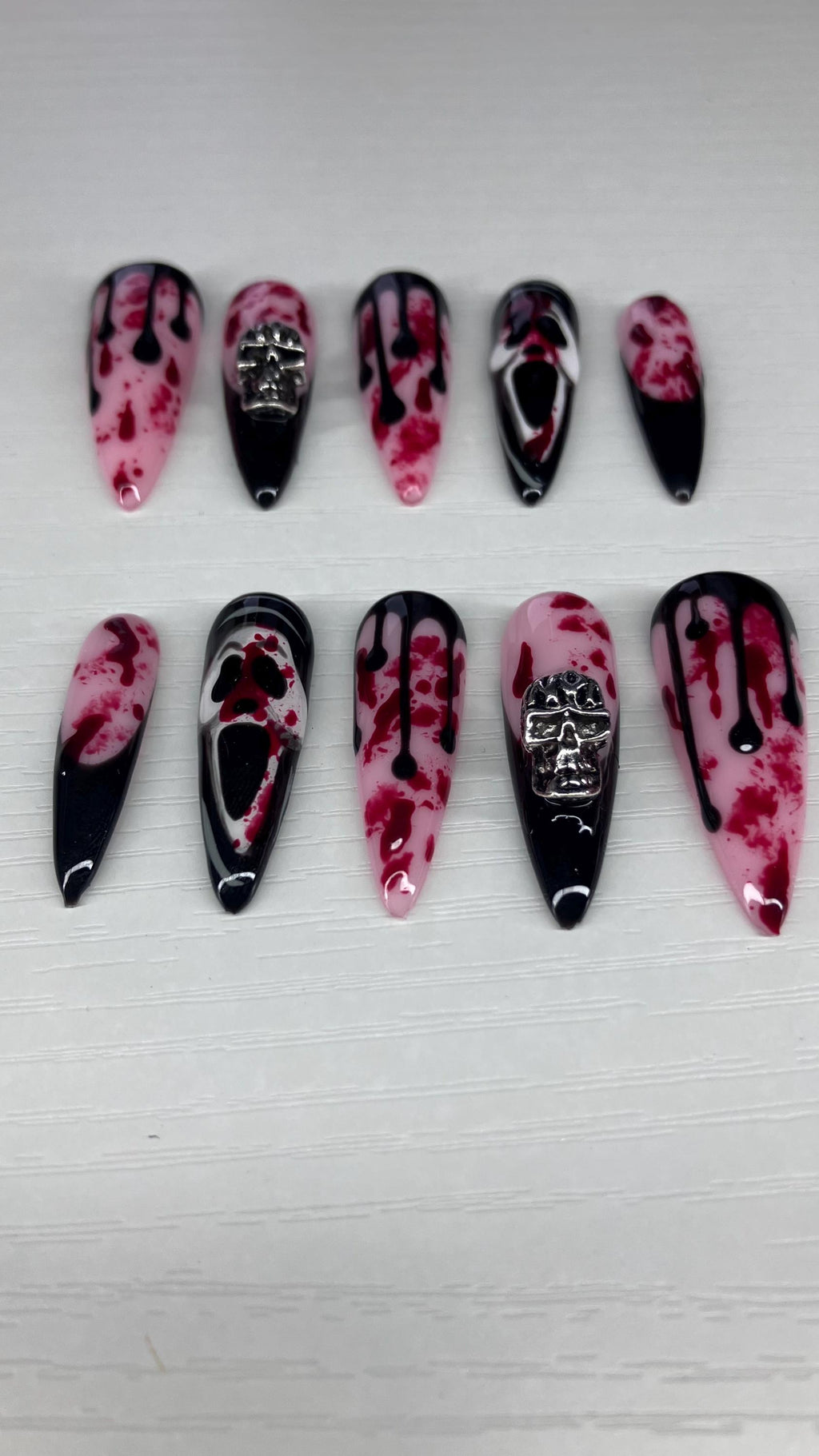 Ghostface Press On Nails, 3D Blood Drip, Halloween False Nails