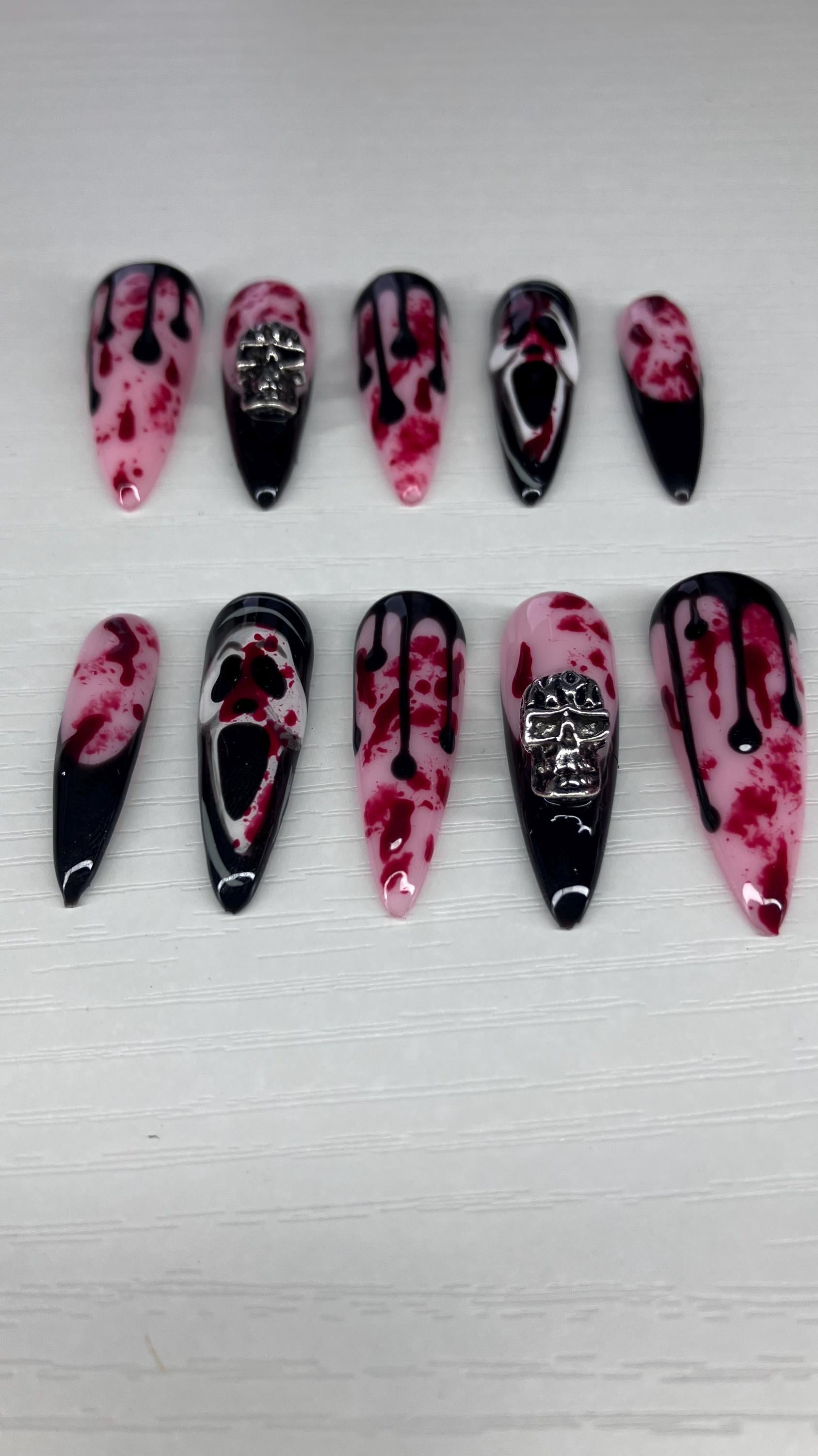 Ghostface Press On Nails, 3D Blood Drip, Halloween False Nails