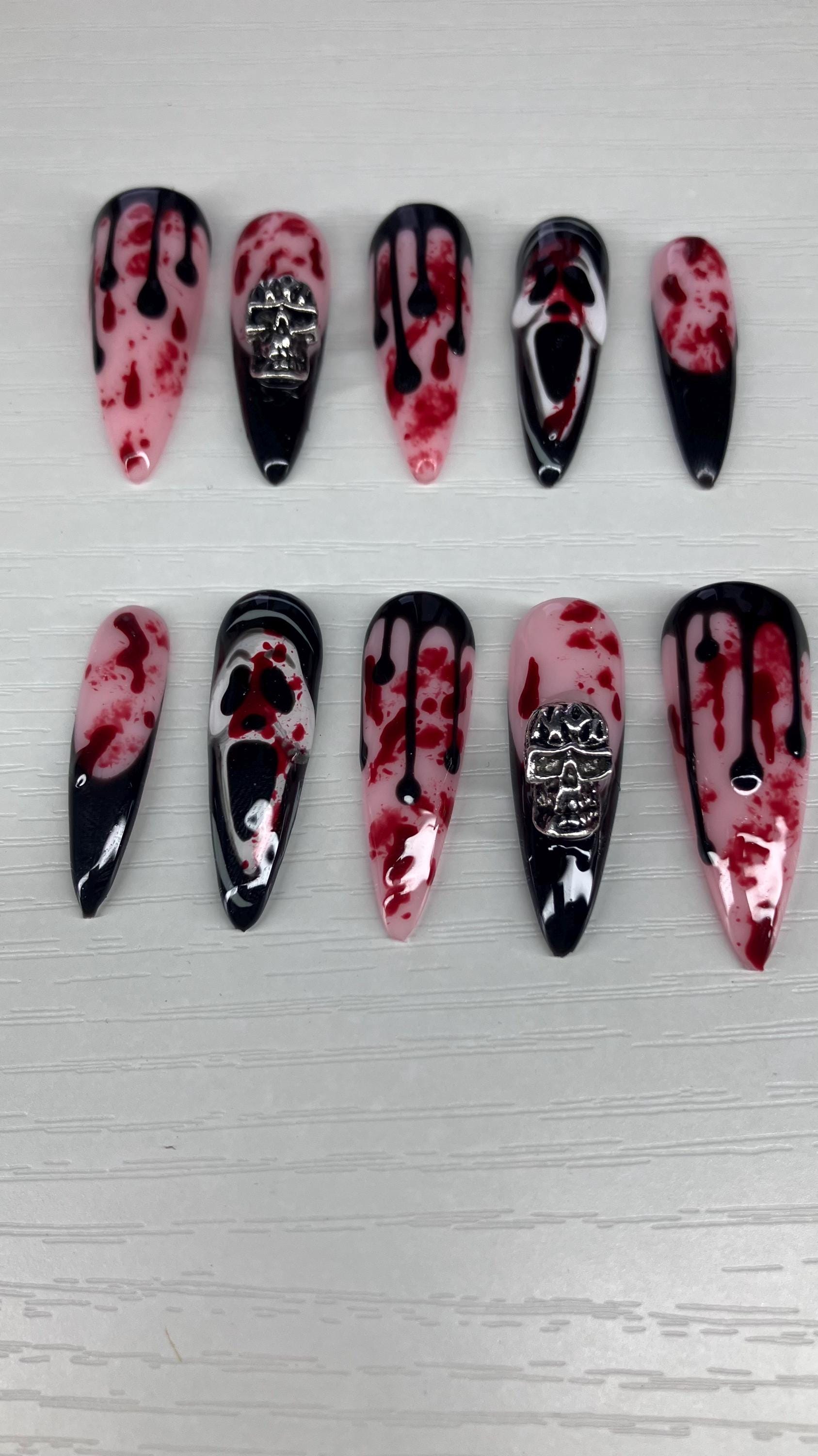 Ghostface Press On Nails, 3D Blood Drip, Halloween False Nails