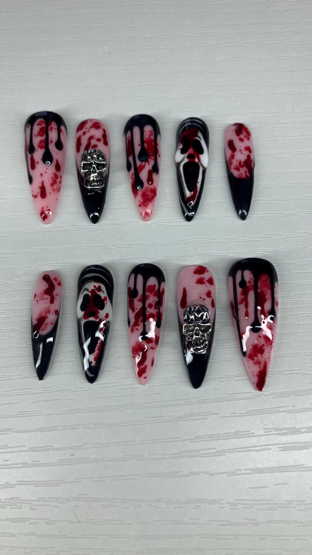 Ghostface Press On Nails, 3D Blood Drip, Halloween False Nails