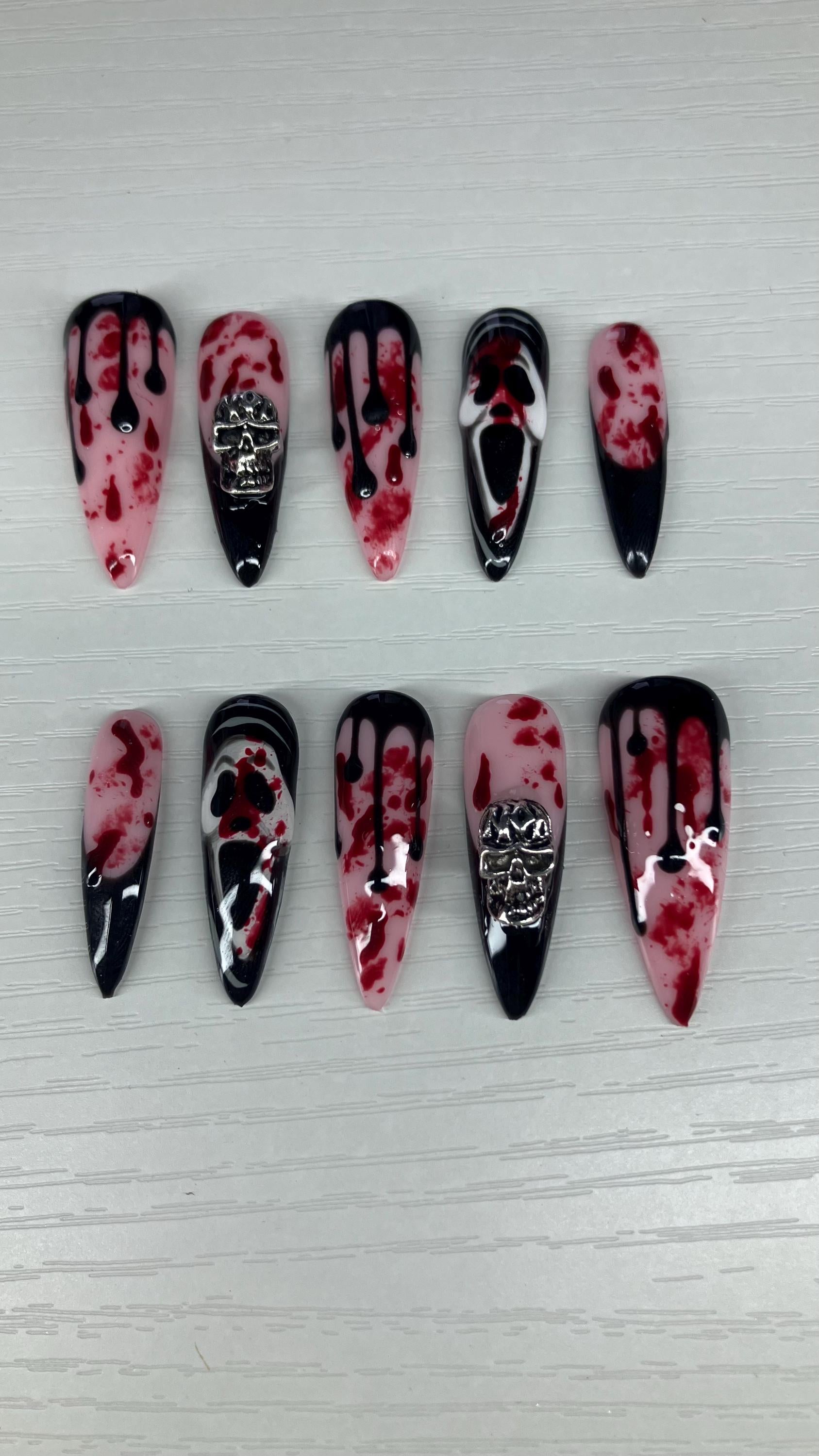 Ghostface Press On Nails, 3D Blood Drip, Halloween False Nails
