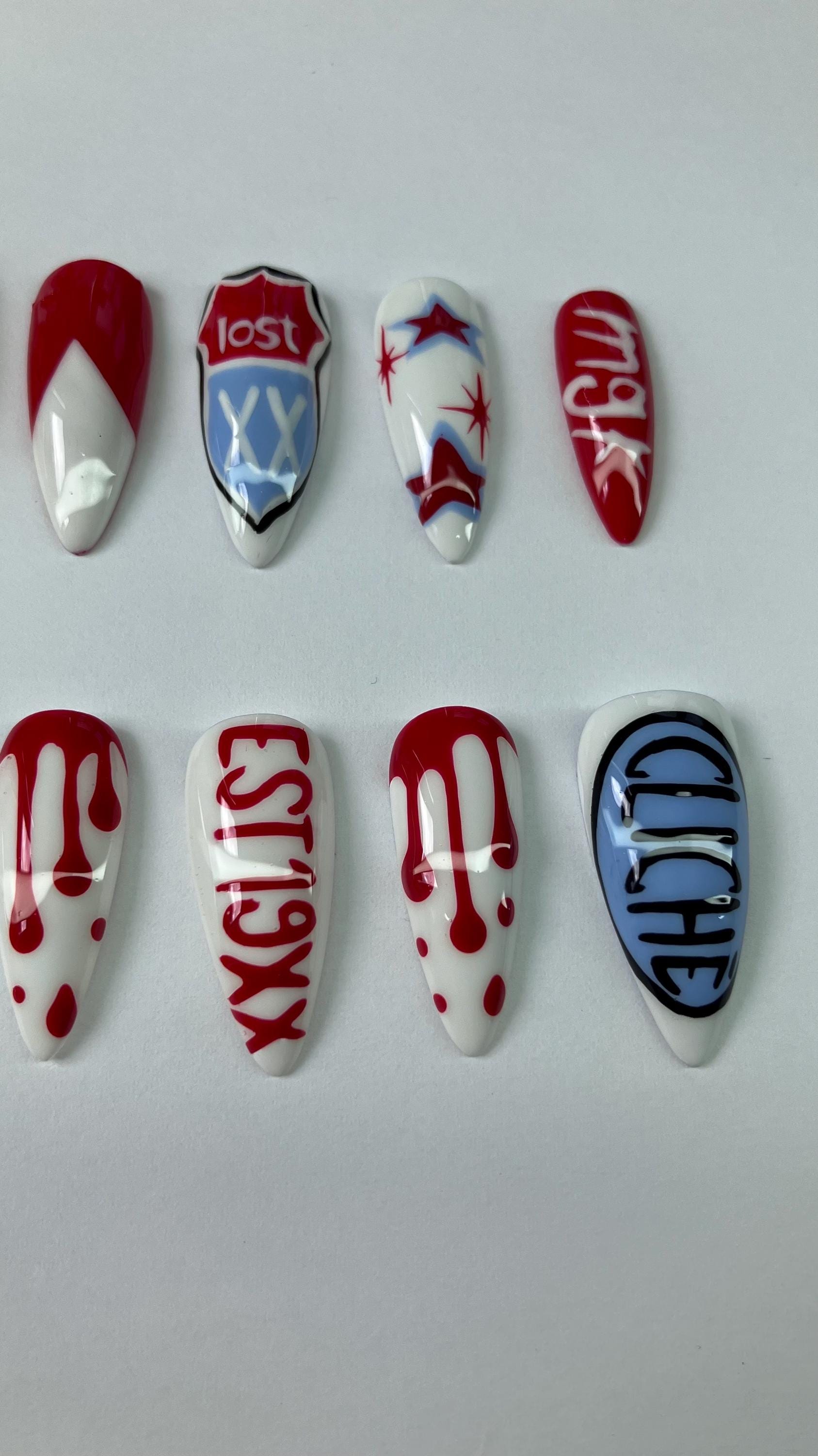 Lost Americana red white and blue press on nails with application pack included