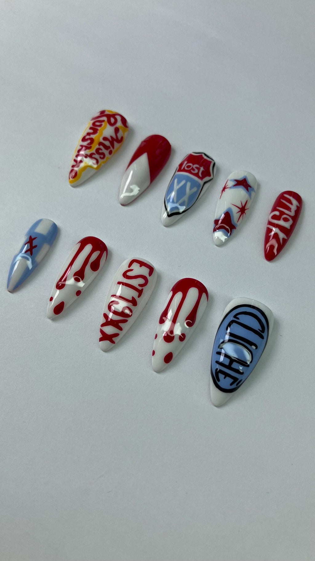 Lost Americana red white and blue press on nails with application pack included