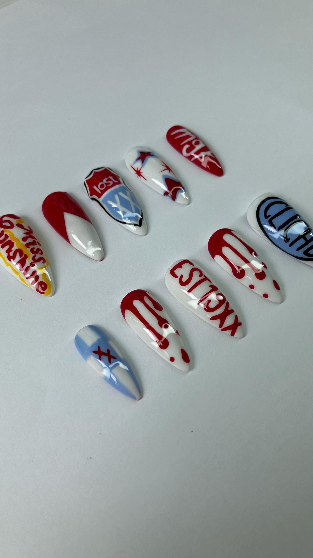 Lost Americana red white and blue press on nails with application pack included