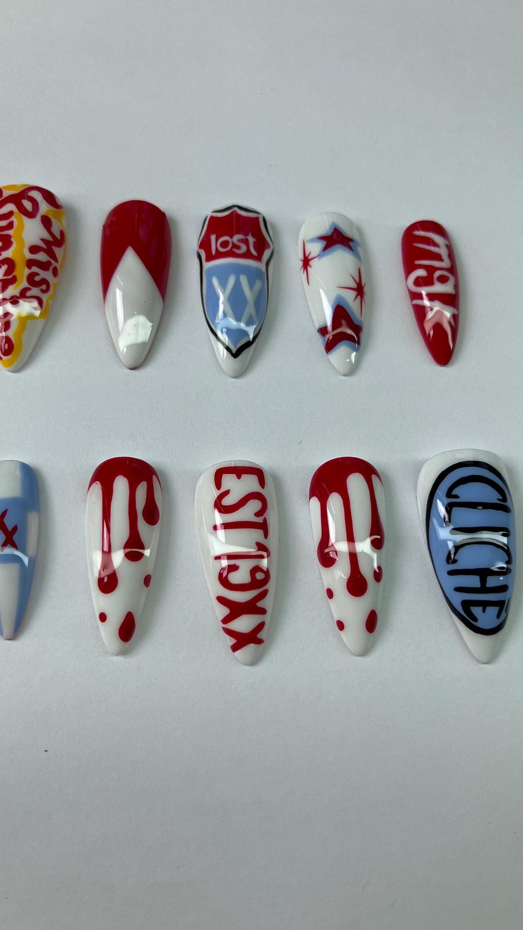 Lost Americana red white and blue press on nails with application pack included