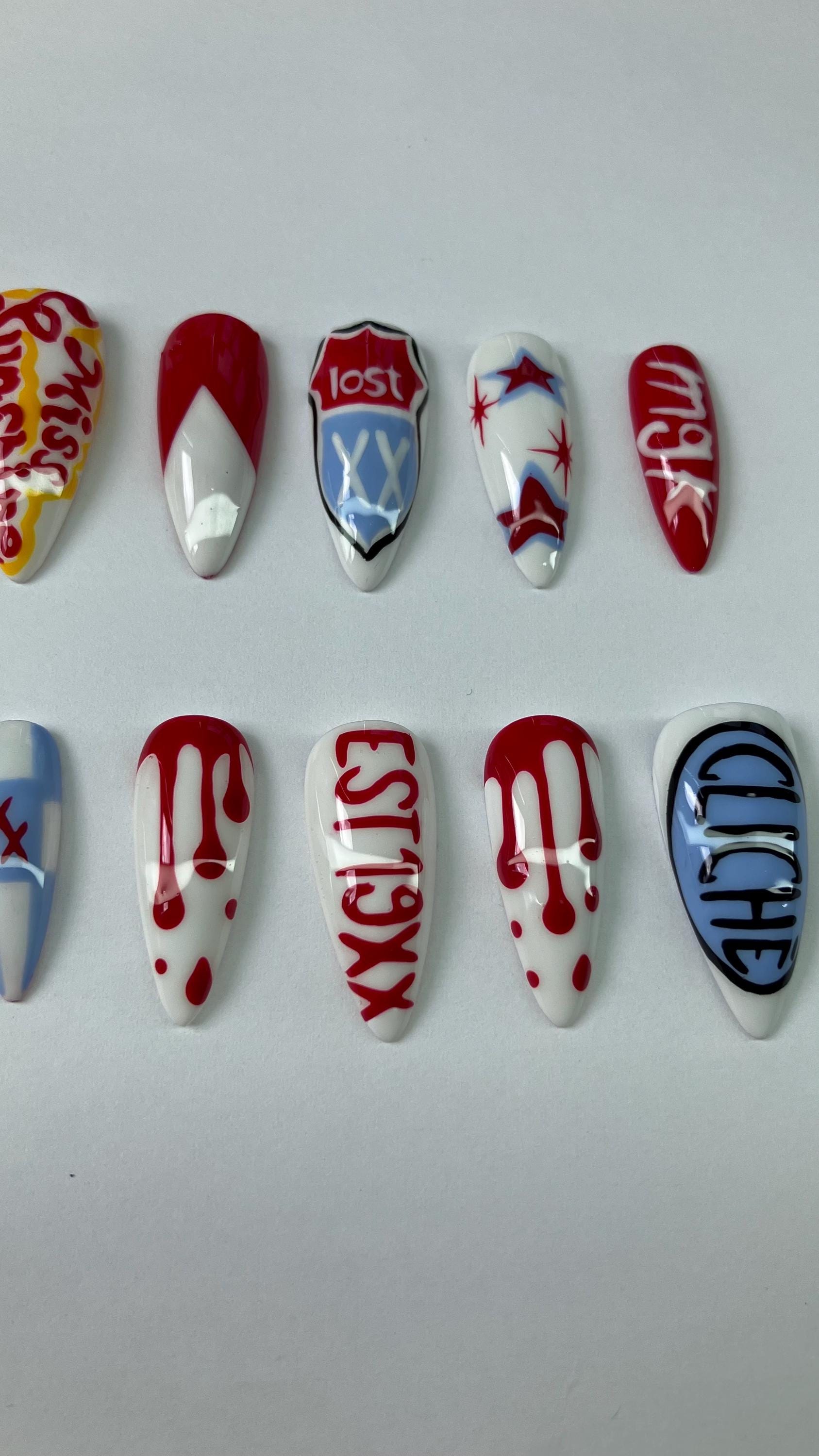 Lost Americana red white and blue press on nails with application pack included