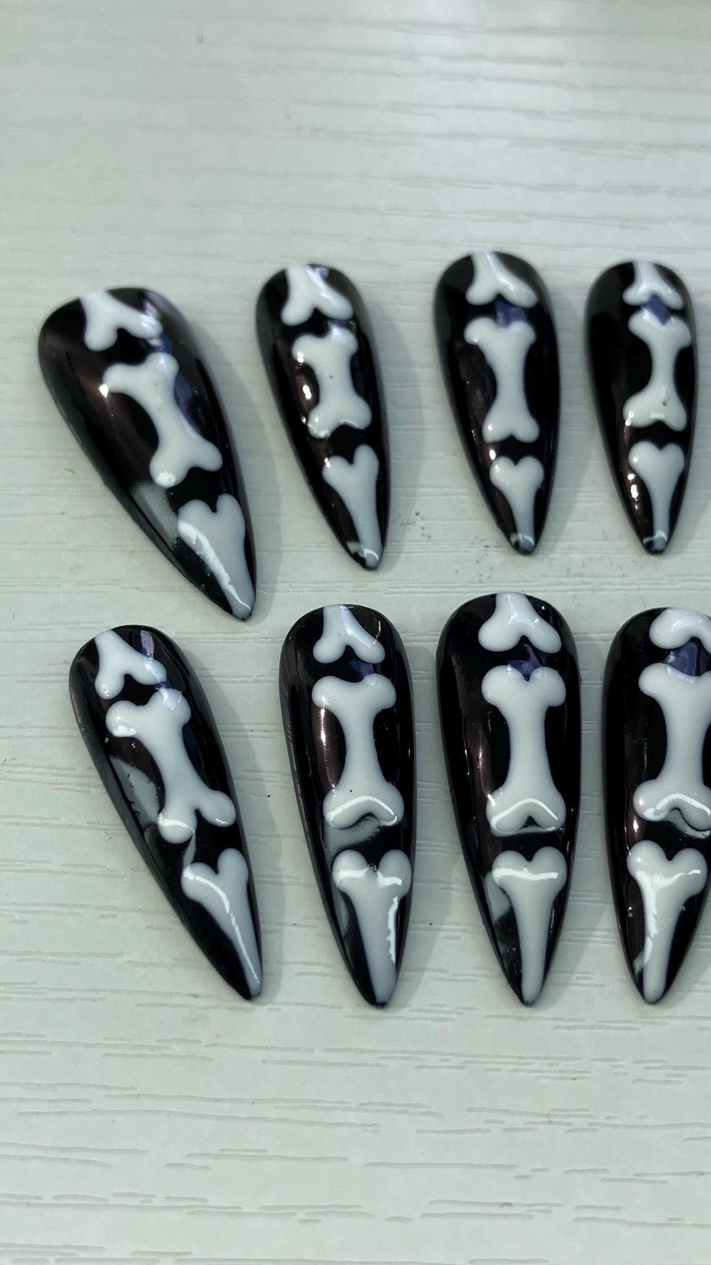 Skeleton bones press on nails design, Halloween nails, application pack included