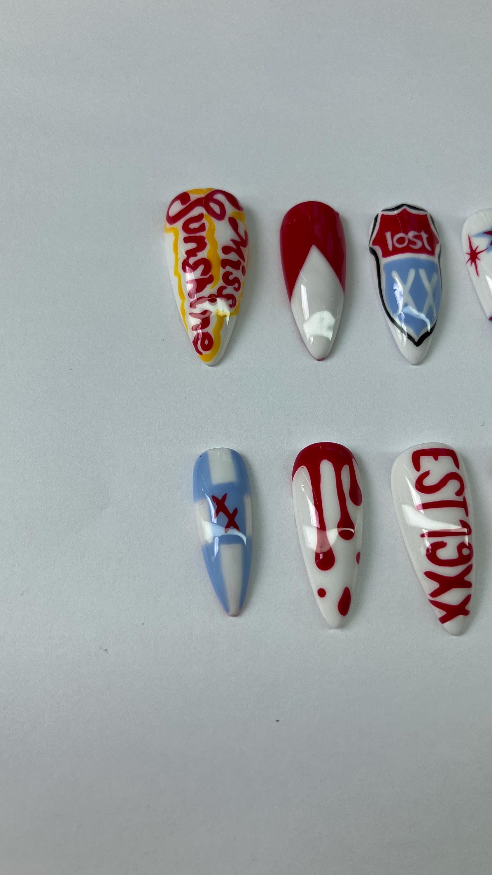 Lost Americana red white and blue press on nails with application pack included