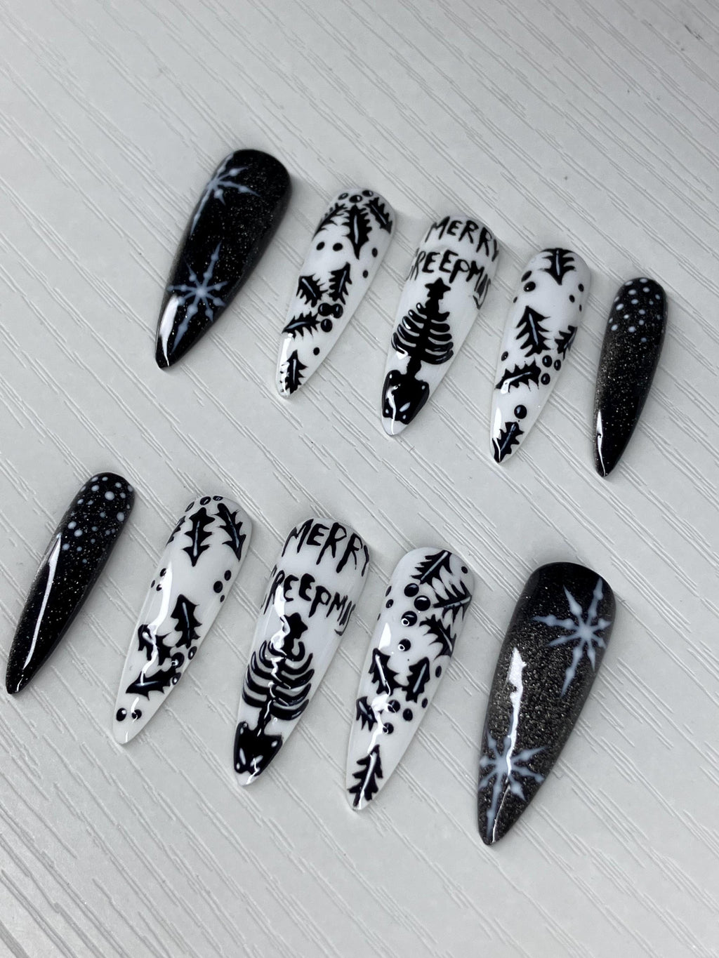 Merry Creepmas press on nails,alternative style Christmas design. Application pack included