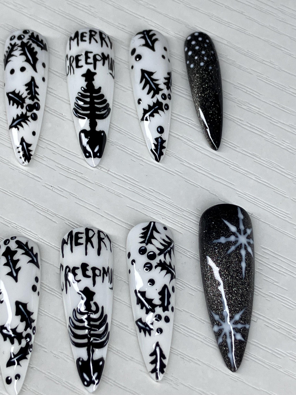 Merry Creepmas press on nails,alternative style Christmas design. Application pack included