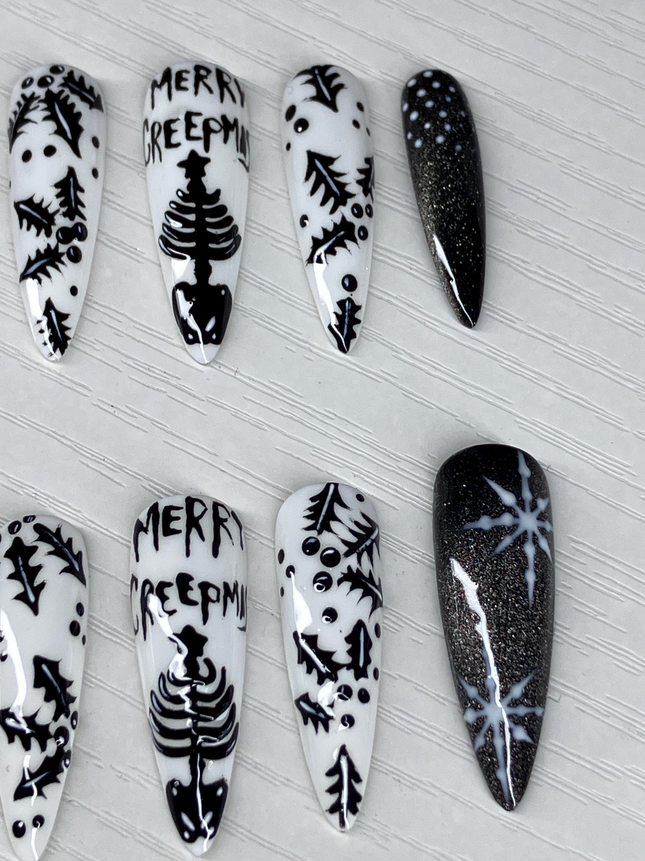 Merry Creepmas press on nails,alternative style Christmas design. Application pack included