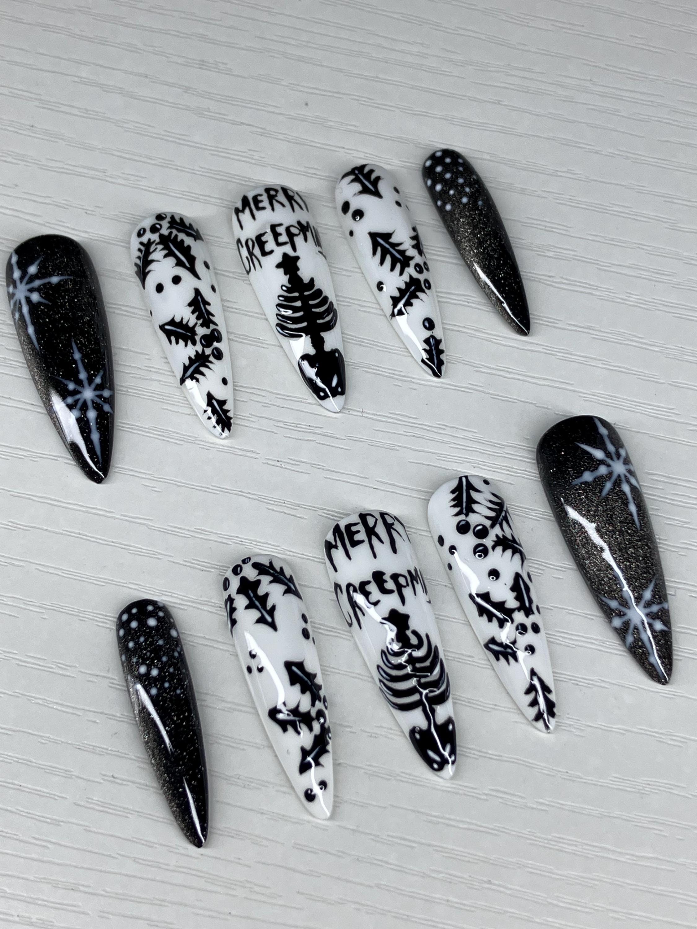 Merry Creepmas press on nails,alternative style Christmas design. Application pack included