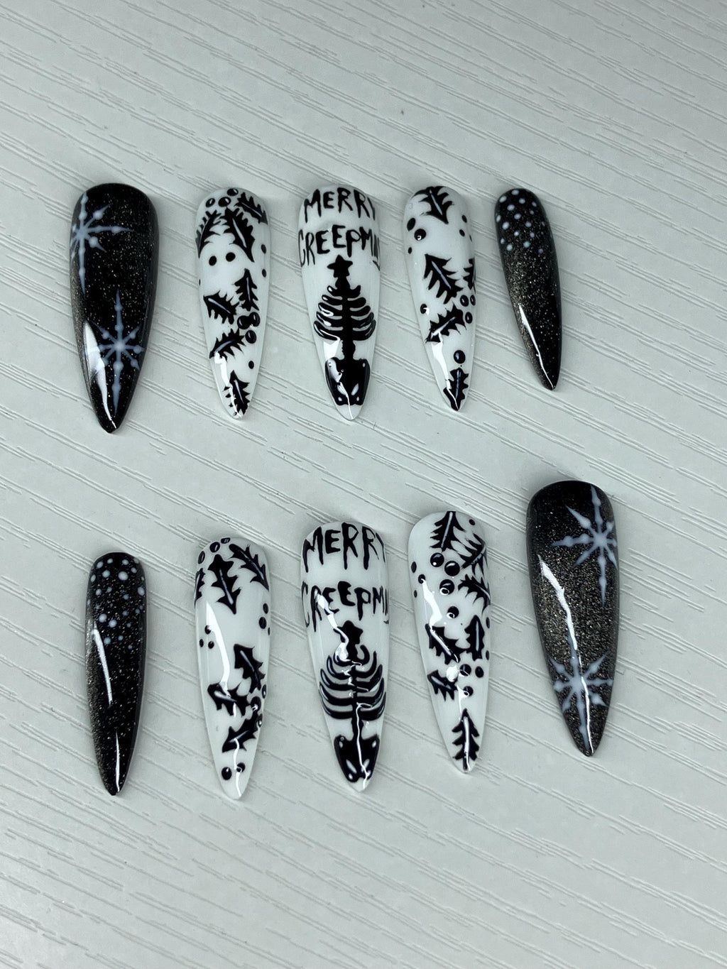 Merry Creepmas press on nails,alternative style Christmas design. Application pack included