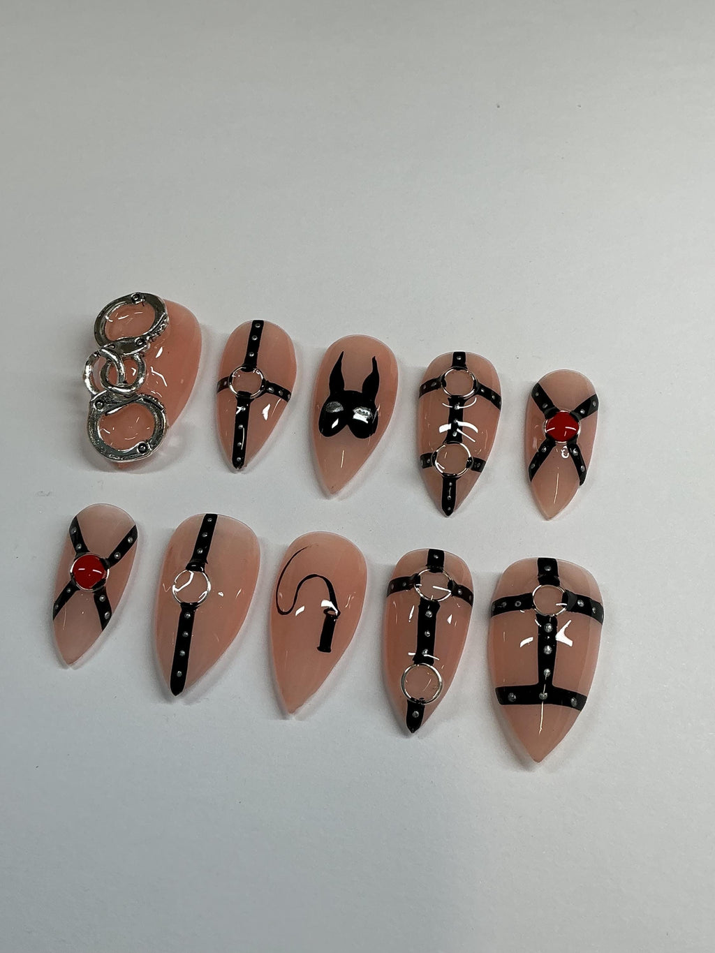 BDSM bondage kinky design press on nails, with application pack