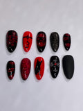 Dark romance red and black design press on nails with application pack