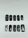 Black and white design press on nails with application pack included