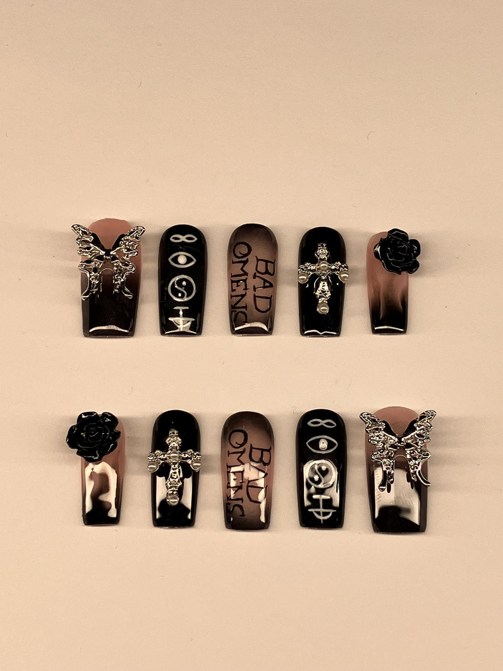 Omens inspired aura press on nails with application pack and nail charms