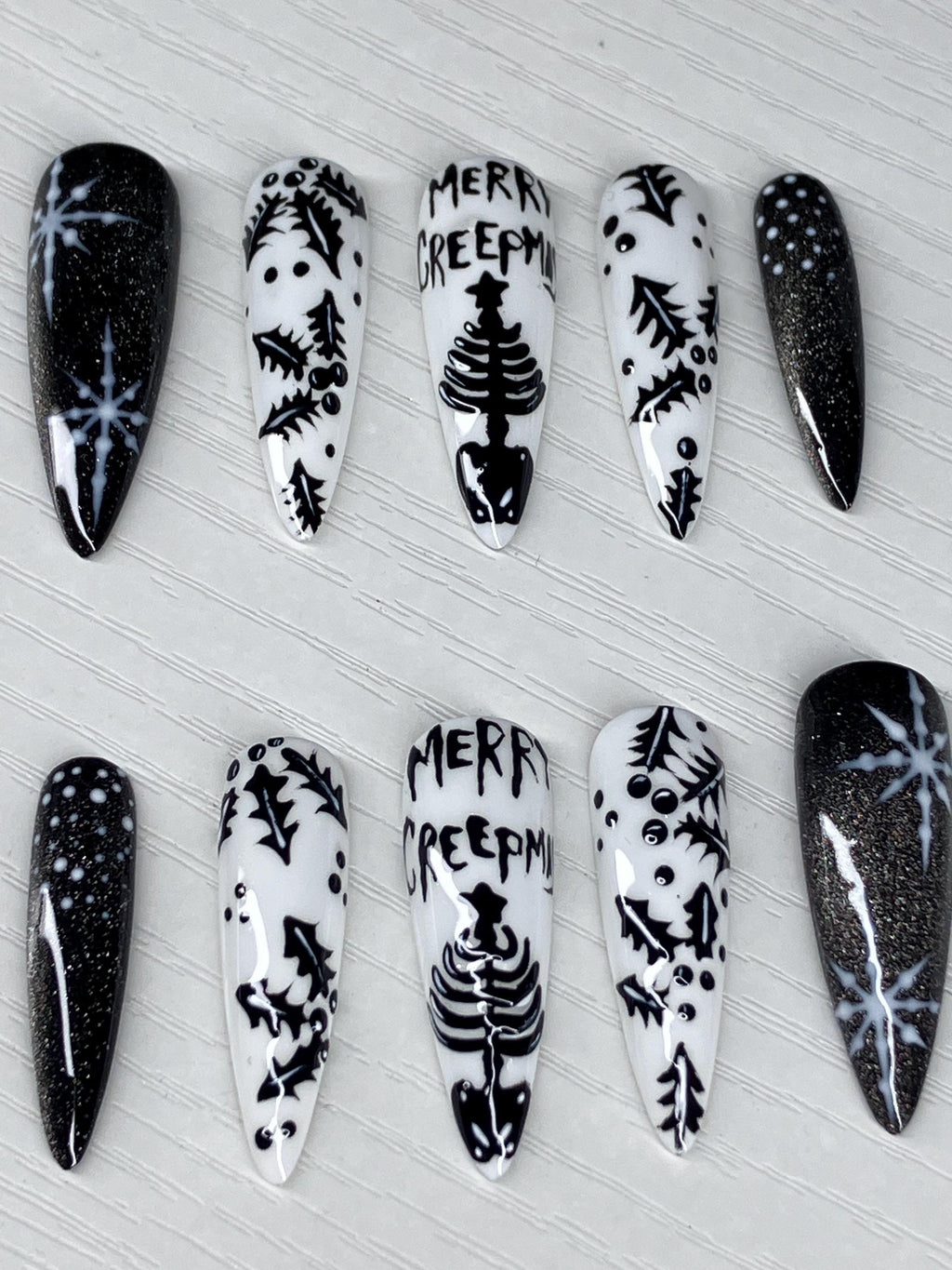 Merry Creepmas press on nails,alternative style Christmas design. Application pack included