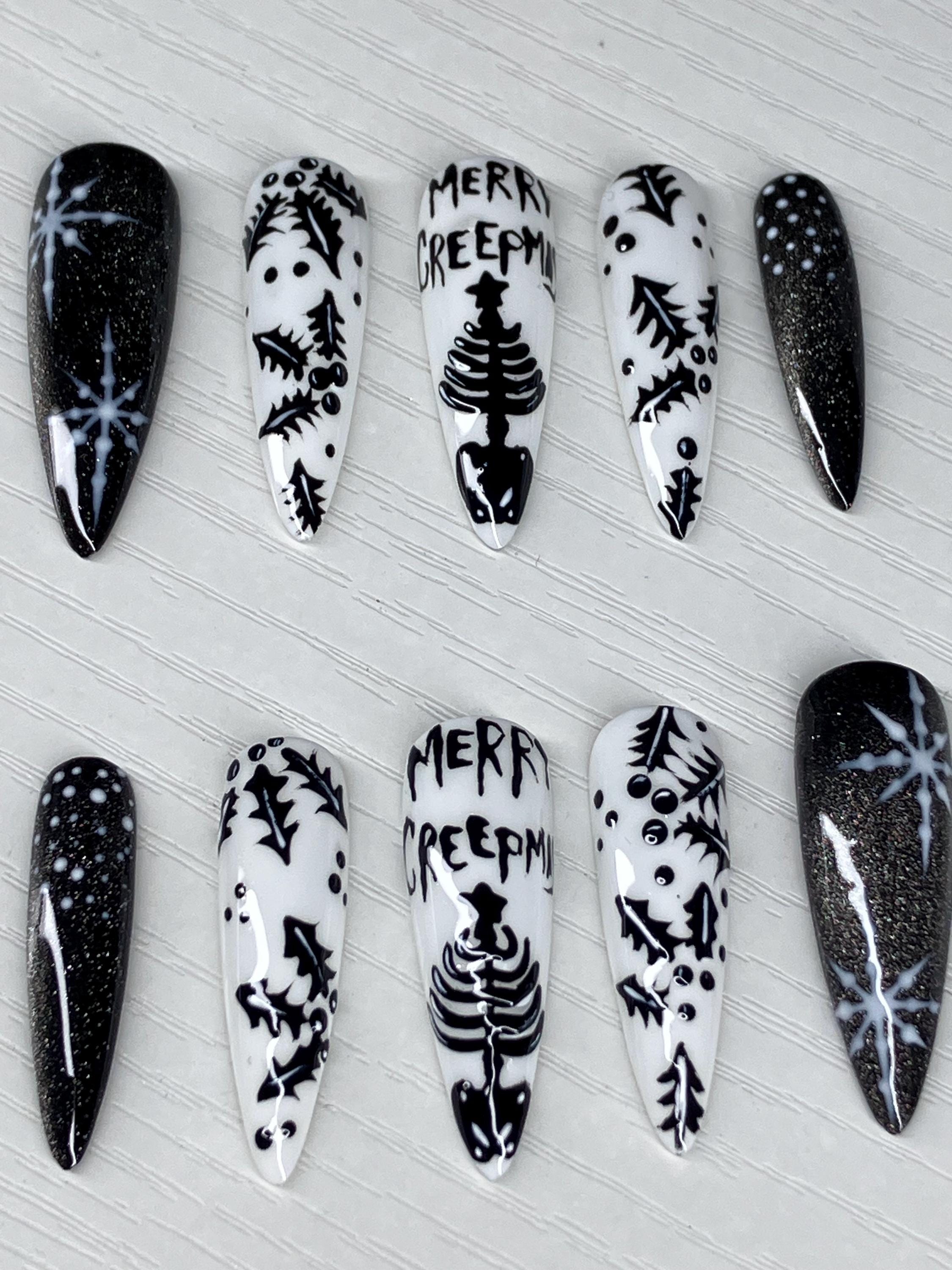 Merry Creepmas press on nails,alternative style Christmas design. Application pack included