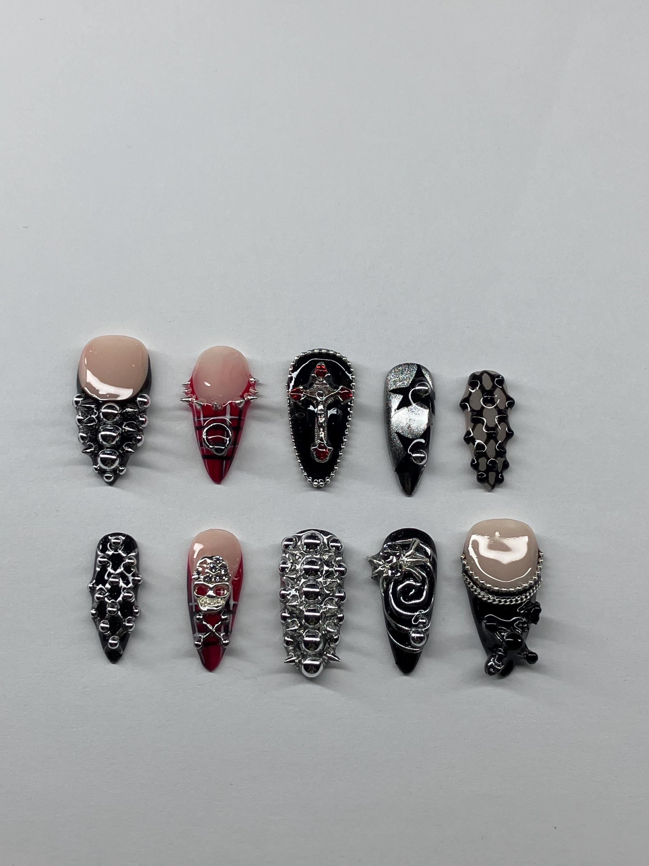 Punk Rock Press On Nails: Skull, Tartan, Chrome - Application Pack